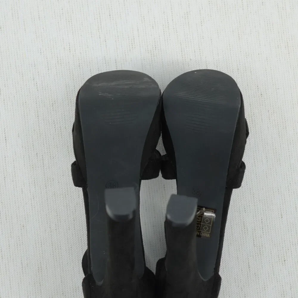 Black Chunky Platform Heels Size 7 Faux Suede Ankle Strap Pumps NIB